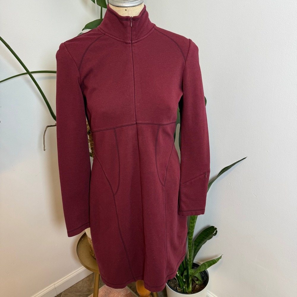 Athleta Cassidy Dress Quarter Zip Mock Neck 773888 Small Burgundy Womens